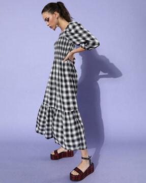 checked  fit and flare dress
