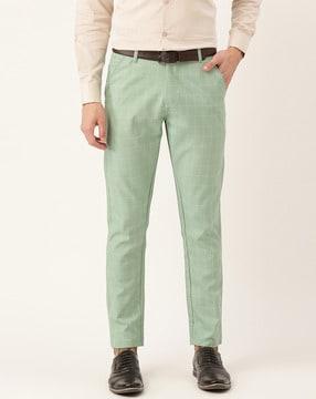 checked  flat front trousers