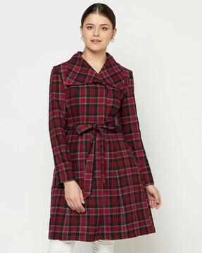 checked  printed   full sleeve coat