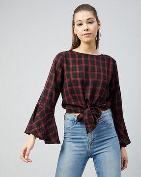 checked  round-neck  top