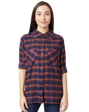 checked  shirt with patch pocket