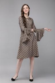 checked a-line dress with bell sleeves