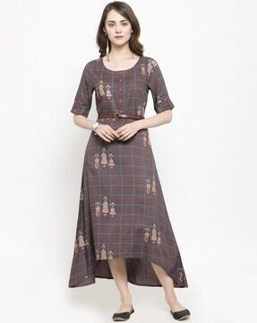 checked a-line dress with belt