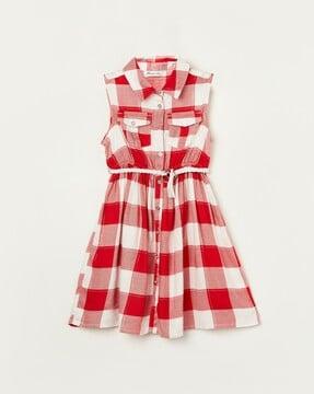 checked a-line dress with belt