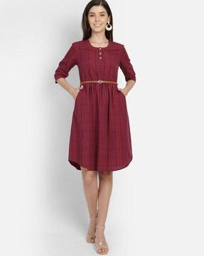 checked a-line dress with insert pocket