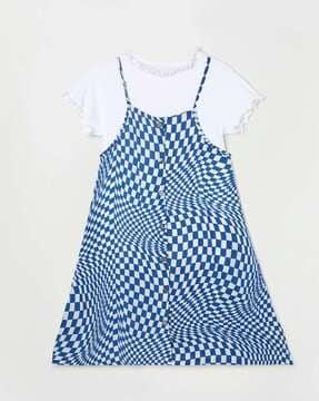 checked a-line dress with lettuce hem