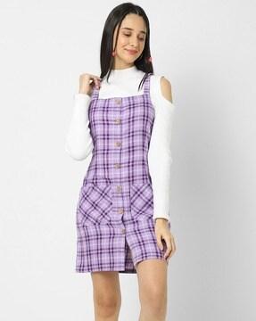 checked a-line dress with pockets