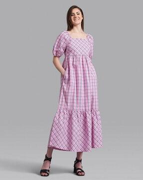 checked a-line dress