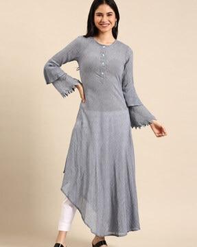 checked a-line kurta with asymmetric hem