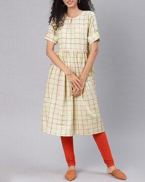 checked a-line kurta