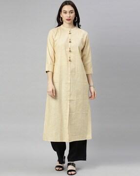 checked a-line kurti with front slit