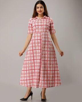 checked a-line maxi dress