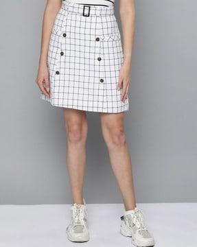 checked a-line skirt with belt