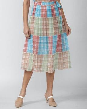 checked a-line skirt with tie-up