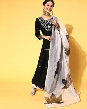 checked anarkali kurta