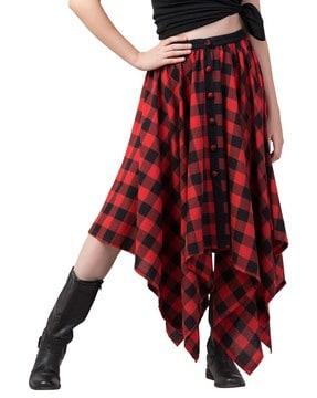 checked asymmetrical hem skirt