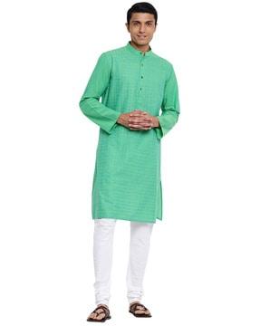 checked band-collar shirt kurta