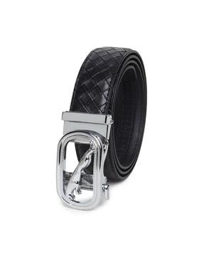 checked belt with auto-lock buckle