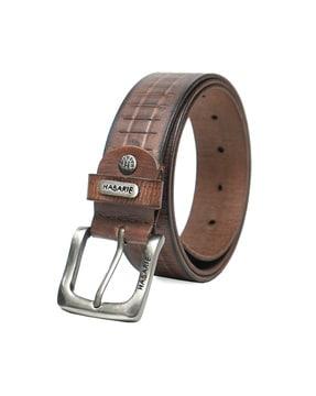 checked belt with buckle closure