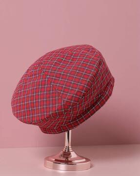 checked beret hat