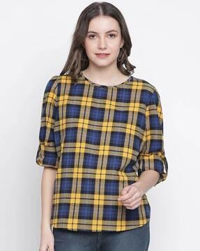 checked bid round-neck top