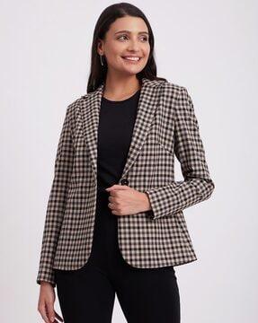 checked blazer with button-closure