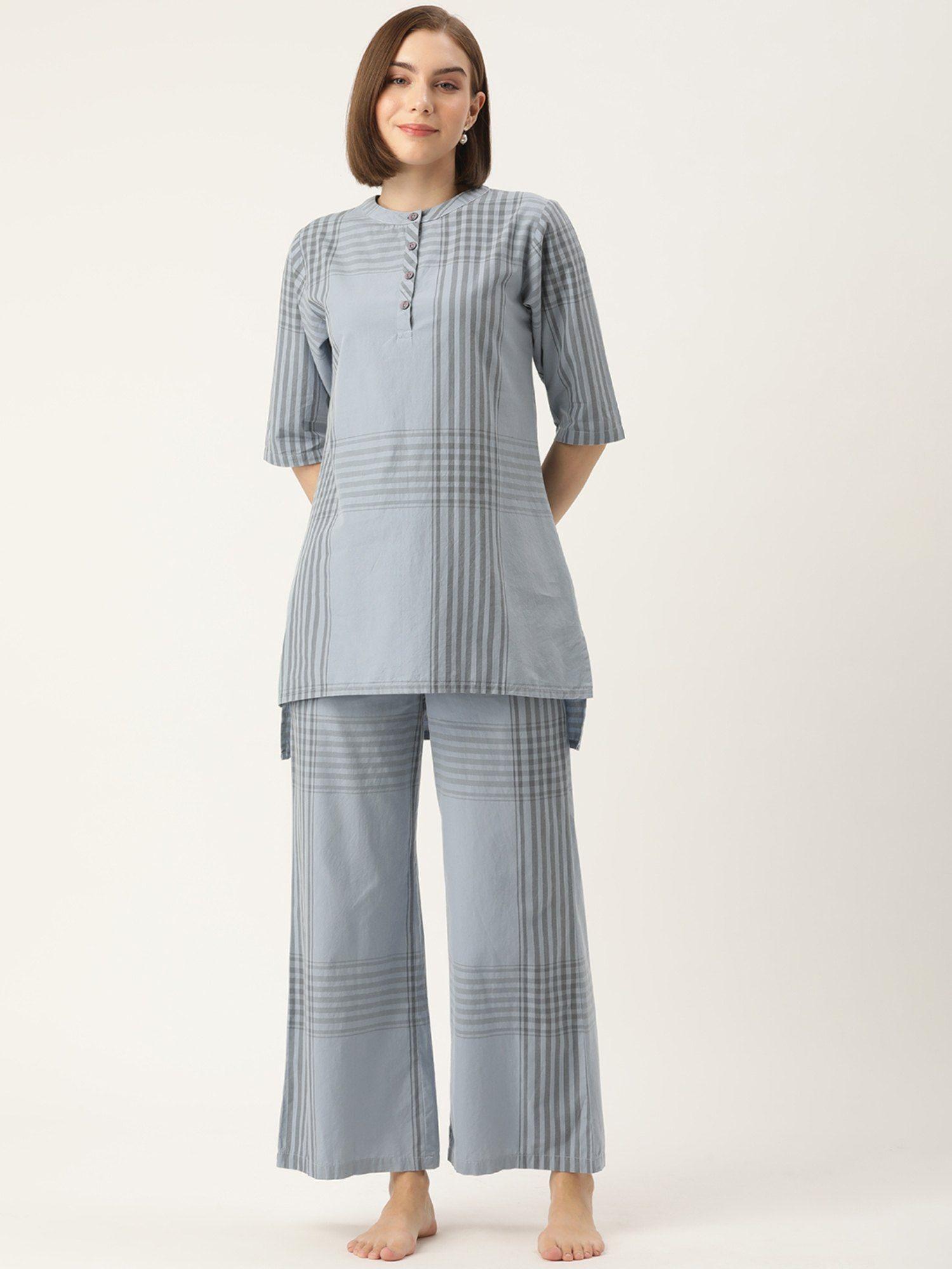 checked blue kurta & palazzo (set of 2)