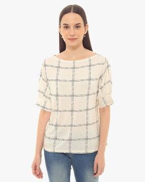 checked boat-neck t-shirt