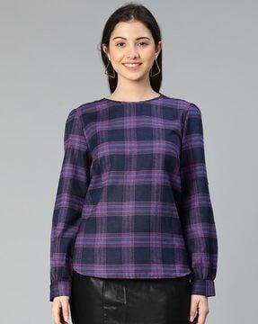 checked boat-neck top