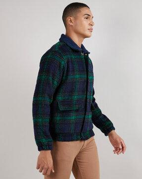 checked bomber jacket with flap pockets