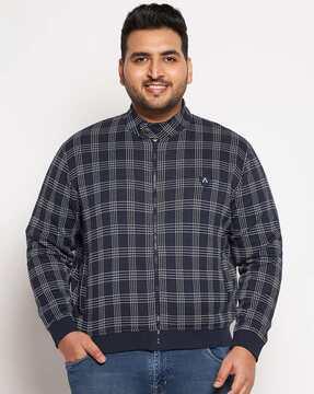 checked bomber jacket with zip front