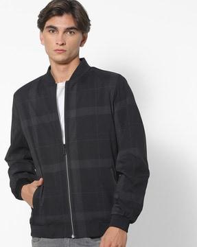 checked bomber jacket with zip pockets