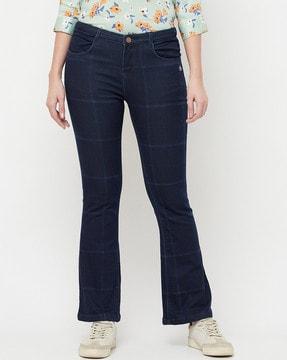 checked bootcut jeans