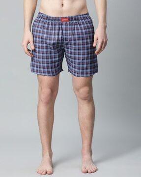 checked boxers with brand patch