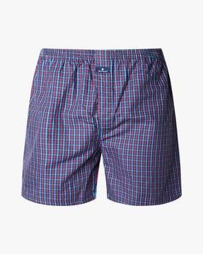 checked boxers with buttoned patch pocket