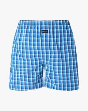 checked boxers with buttoned patch pocket