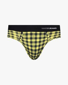 checked briefs with embroidered logo