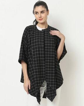 checked button closure cape