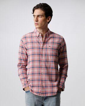 checked button-down collar shirt