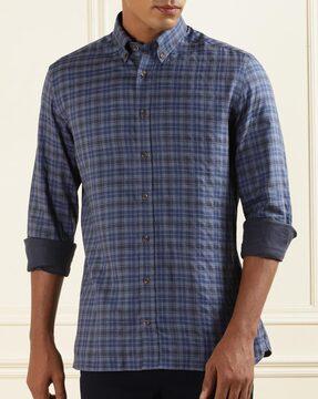 checked button-down collared shirt