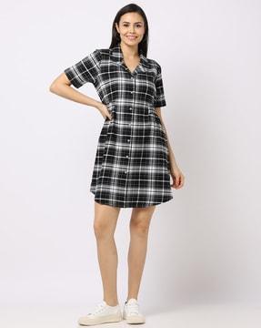 checked button-down shirt dress