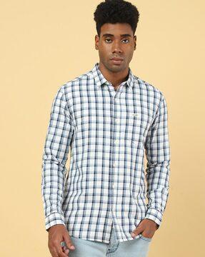 checked button-down shirt with patch pocket