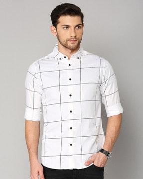 checked button-down slim fit shirt