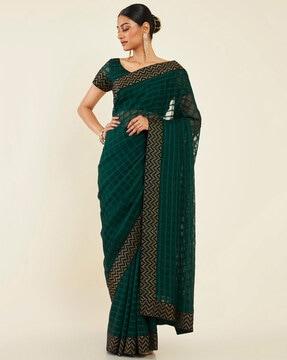 checked chiffon saree