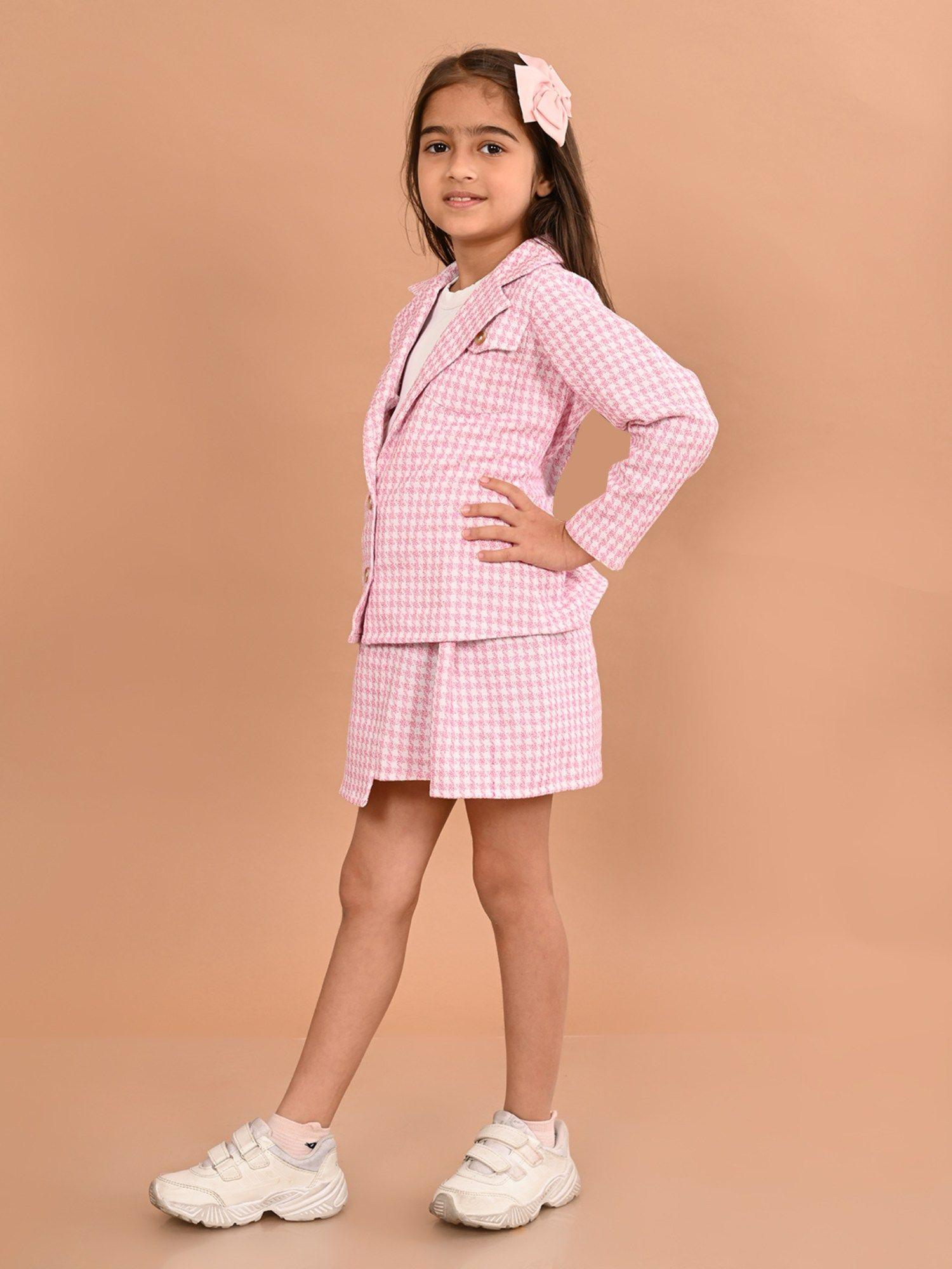 checked co-ord - pink white (set of 3)