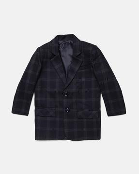 checked coat with patch pockets