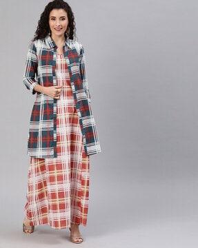 checked collar dress with jacket
