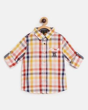 checked collar-neck shirt