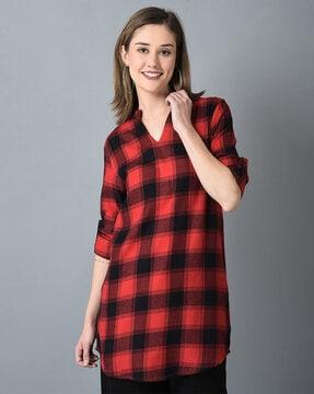 checked collared cotton shirt