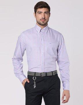 checked cotton regular fit poplin shirt